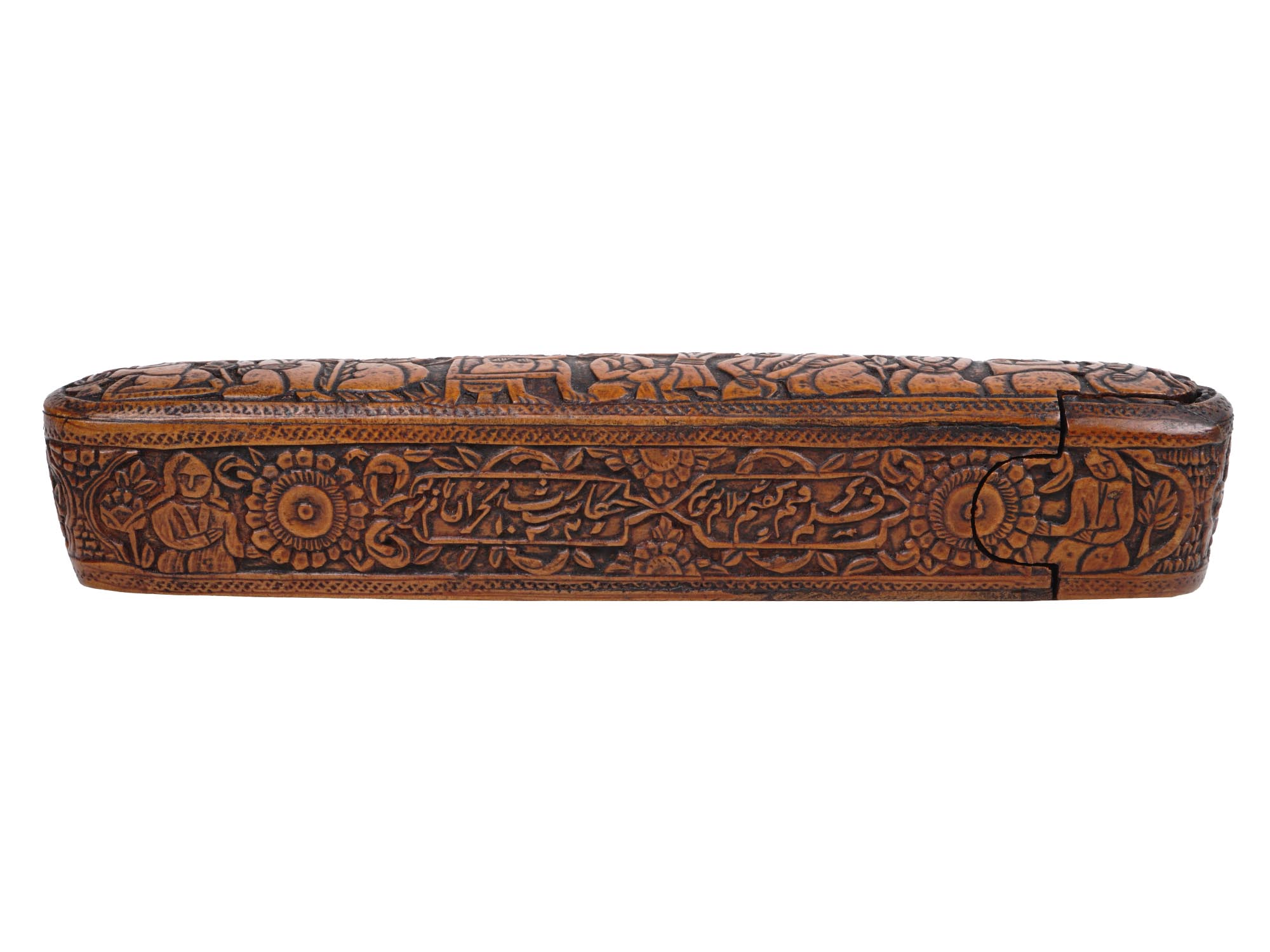 ANTIQUE 19TH CENT PERSIAN CARVED QALAMDAN PEN BOX PIC-1